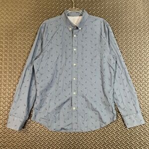 Banana Republic Luxe Stretch Poplin Slim Fit Navy Blue Giraffe Button Up Shirt L